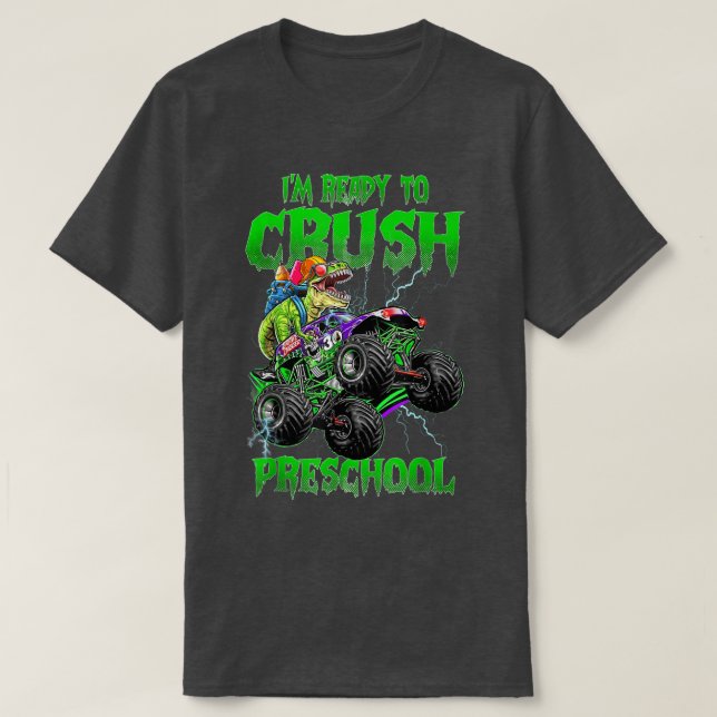 Crush Preschool Dinosaur Monster Truck Back to Sch T-Shirt (Design vorne)