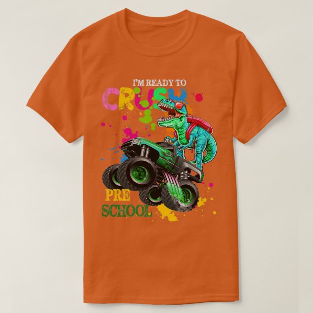 Crush Preschool Dinosaurier Monster Truck Zurück z T-Shirt (Design vorne)