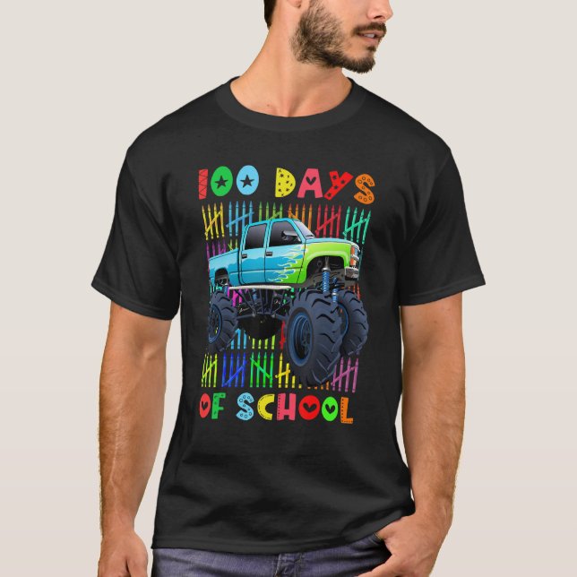 Crushed 100 Days of School Boys Monster Truck 100t T-Shirt (Vorderseite)