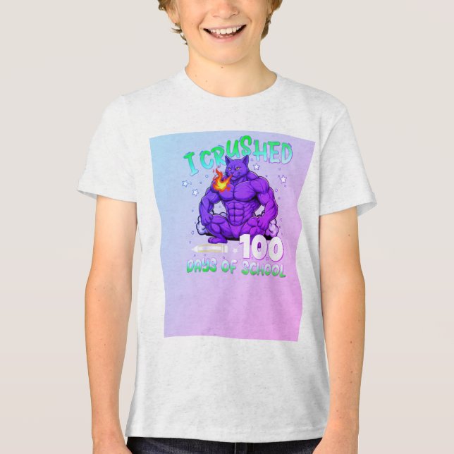 Crushed 100 Days of School–funny cat Tri-Blend Shirt (Vorderseite)