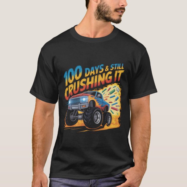  Crushed 100 Days of School Monster Truck Shirt Bo (Vorderseite)