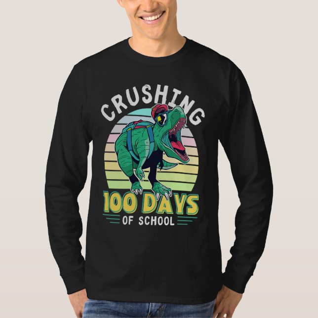 Crushing 100 Days of School Dinosaur Rex Dino Boys T-Shirt (Vorderseite)