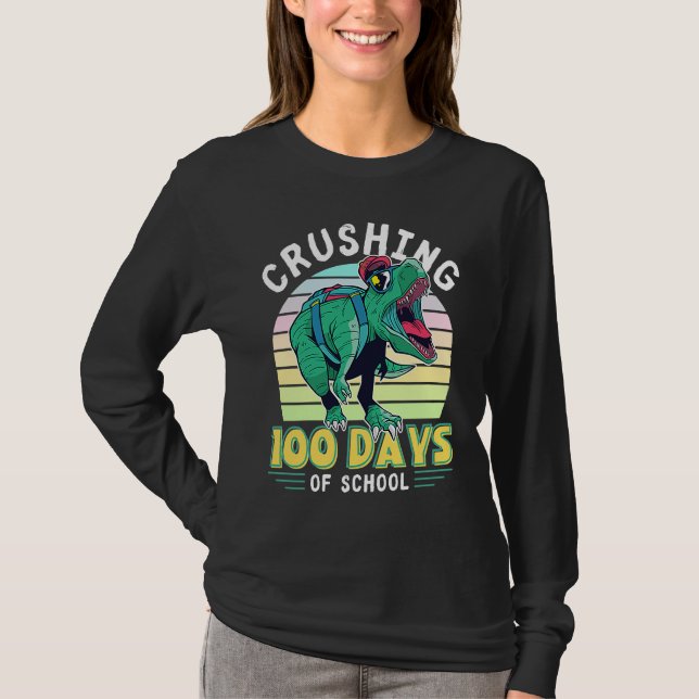 Crushing 100 Days of School Dinosaur Rex Dino Boys T-Shirt (Vorderseite)