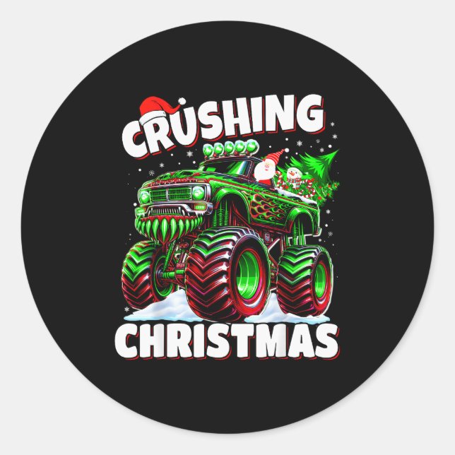 Crushing Christmas Truck For Boys Kids Holiday  Runder Aufkleber (Vorderseite)