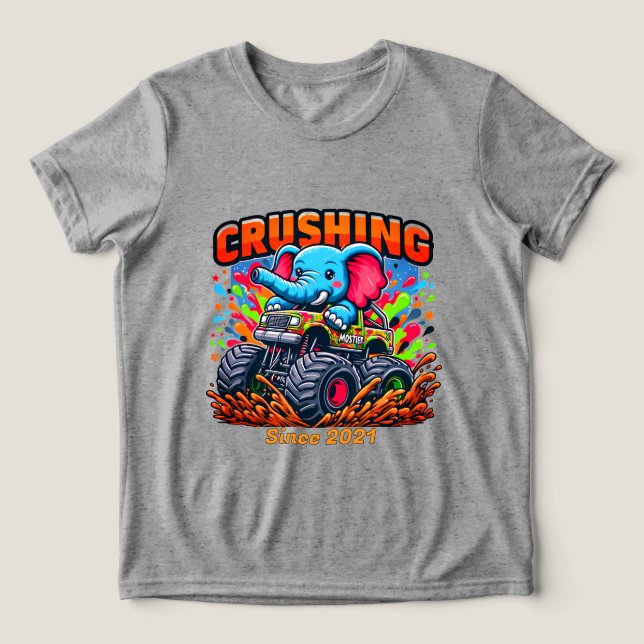 Crushing Since 2021 – Cute Elephant with Truck Tri-Blend Shirt (Design Vorderseite)