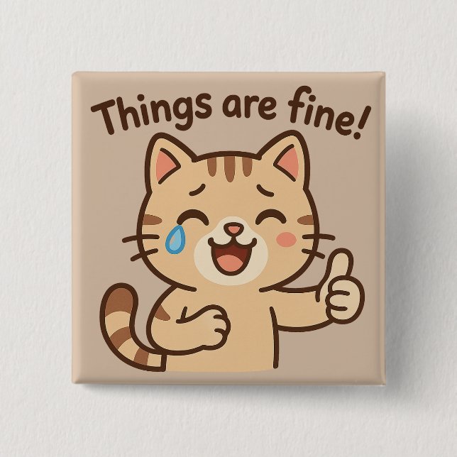 Cry Cat Sticker - "Es geht gut!" Funny Cart Button (Vorderseite)