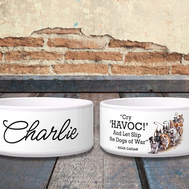 "Cry Havoc" Zitat Minimalistische Wasserfarbe Dog  Napf (Von Creator hochgeladen)