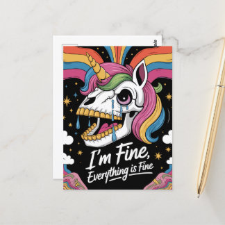 Cry Unicorn Skull Im Fine Alles ist gut Postkarte