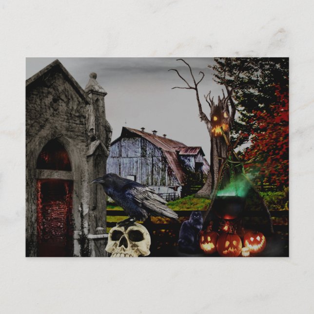 *~* Crypt Raven Hexenschalen HALLOWEEN Postkarte (Vorderseite)