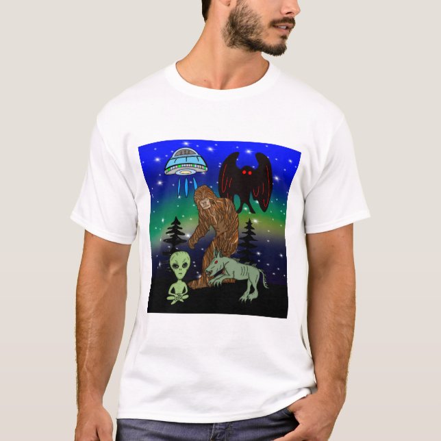 Cryptid Big Foot Alien Mothman UFO Chupacabra T-Shirt (Vorderseite)