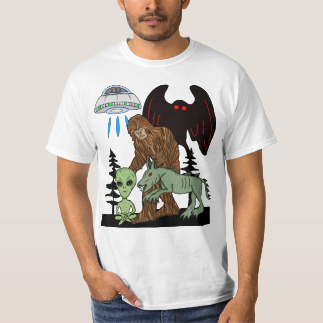 Cryptid Big Foot Alien Mothman UFO Chupacabra T-Shirt (Vorderseite)