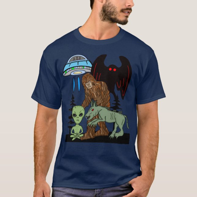 Cryptid Big Foot Alien Mothman UFO Chupacabra T-Shirt (Vorderseite)