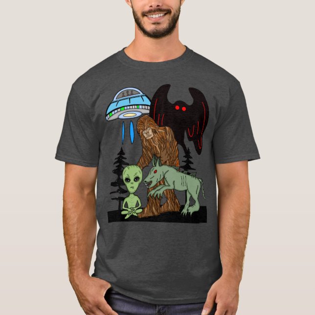 Cryptid Big Foot Alien Mothman UFO Chupacabra T-Shirt (Vorderseite)