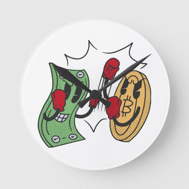 Crypto Fight Club Runde Wanduhr (Vorderseite)