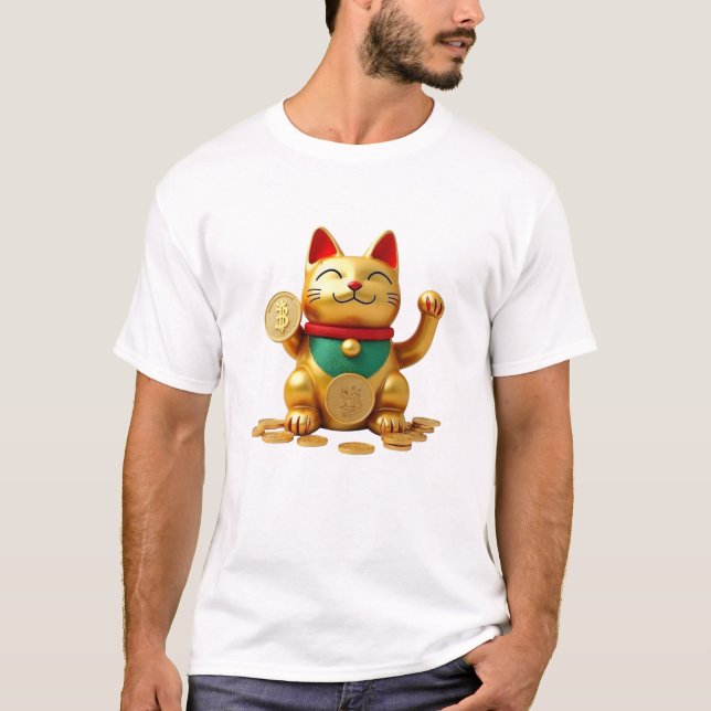 Crypto Maneki Neko T-Shirt | Bitcoin Glückskatze F (Vorderseite)