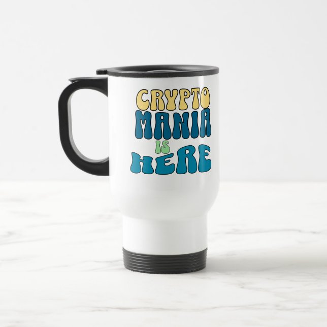 Crypto Mania Retro Blue Travel Mug Reisebecher (Links)