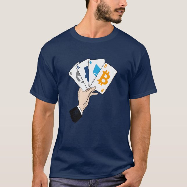 Crypto Poker Hand farbig T-Shirt (Vorderseite)