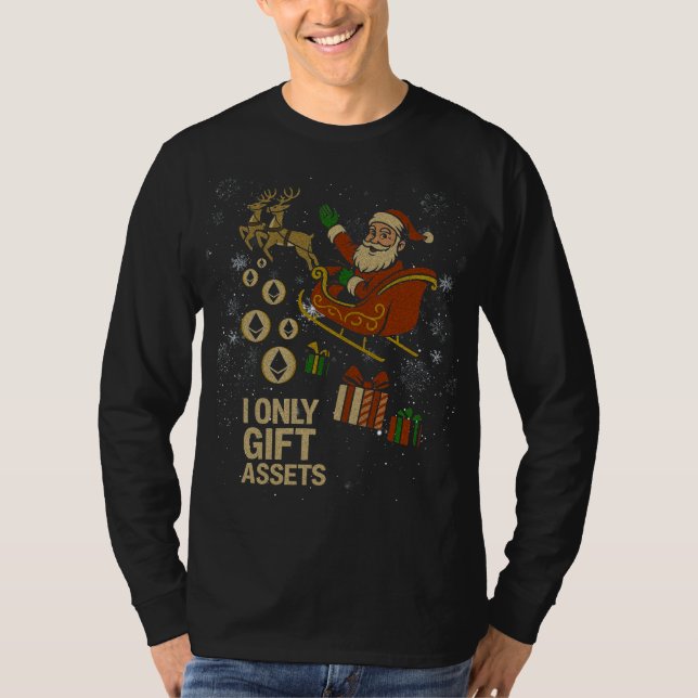 Crypto Sleigh Ride™ Santa Dropping ETH Gifts X-Mas T-Shirt (Vorderseite)