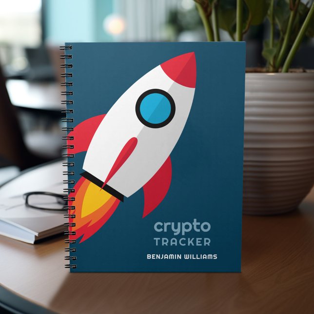Crypto Tracker Journal mit Rakete zum Mond Notizblock (Personalized notebook with custom text - add your name and other options)