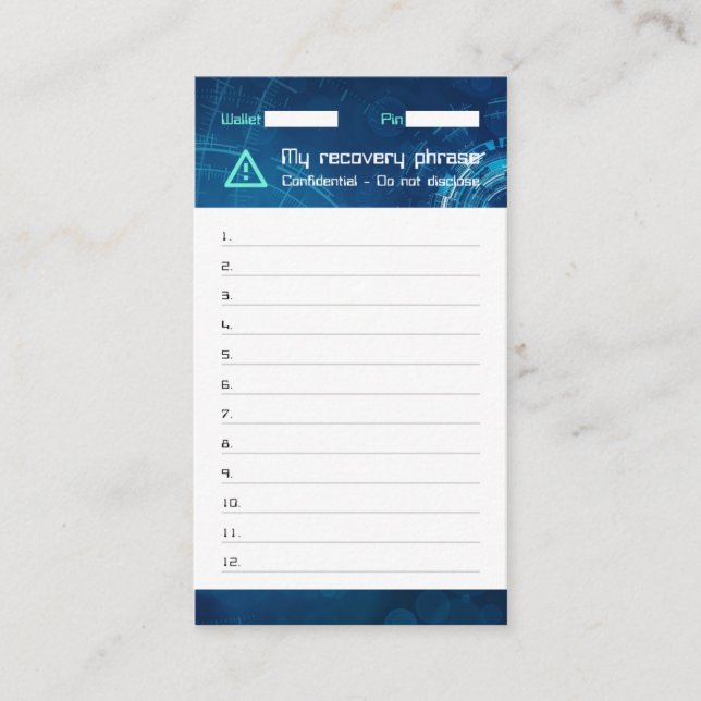Crypto Wallet Sci-Fi Erholung Samen Phrase 12 Visitenkarte (Vorderseite)