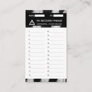 Crypto Wallet Zebra Erholung Seed Phrase 24 Visitenkarte