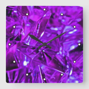 Crystal Amethyst Lila Edelstein mit Punkten Quadratische Wanduhr