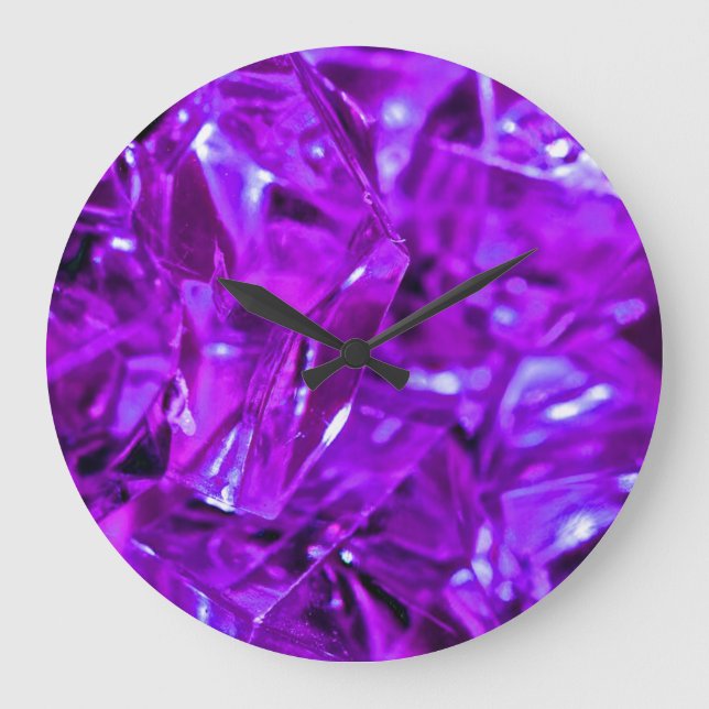 Crystal Amethyst Lila Gemstone Große Wanduhr (Vorderseite)