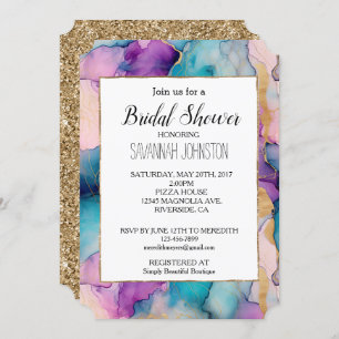Crystal Aqua Blue Lila Pink Brautparty Einladung