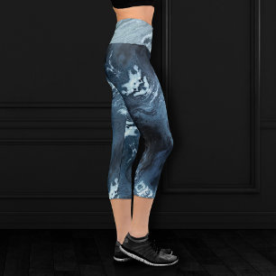 Crystal Aquamarin Agate   Dark Aqua Marble Stone Capri Leggings