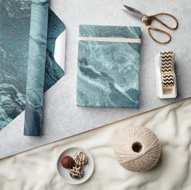 Crystal Aquamarin Agate | Dark Aqua Marble Stone Geschenkpapier (Kunsthandwerk)