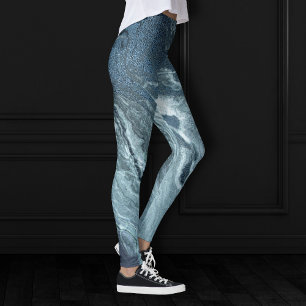 Crystal Aquamarin Agate   Dark Aqua Marble Stone Leggings