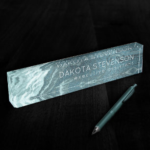 Crystal Aquamarin Agate   Dark Aqua Marble Stone Namensplakette