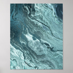 Crystal Aquamarin Agate Dark Aqua Marble Stone Poster