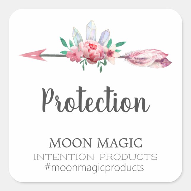 Crystal Arrow Bloral Intention Candle Labels Quadratischer Aufkleber (Vorderseite)