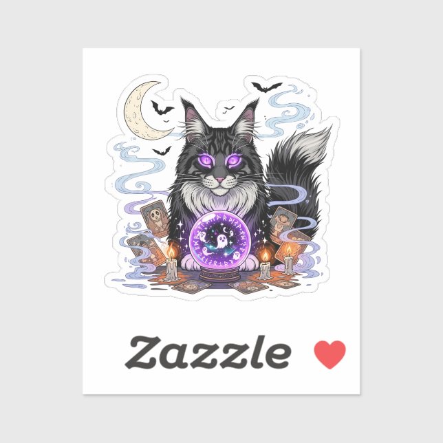Crystal Ball Coon - Maine Coon Halloween Aufkleber (Blatt)