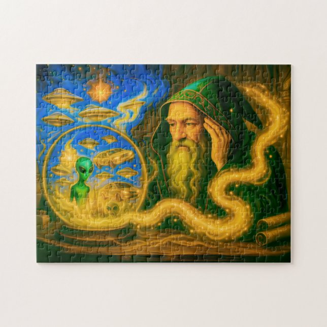Crystal ball mage in oil-painted vision puzzle (Horizontal)