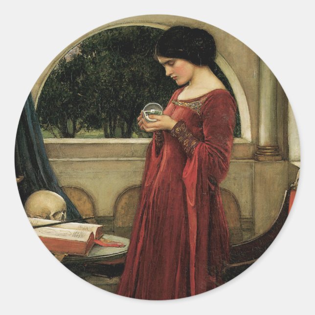 Crystal Ball von John William Waterhouse Runder Aufkleber (Vorderseite)