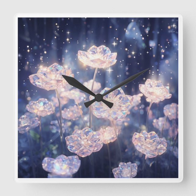 Crystal Bloom Quadratische Wanduhr (Vorderseite)