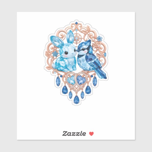 Crystal Blue Bunny and Blue Jay Heart Aufkleber (Blatt)