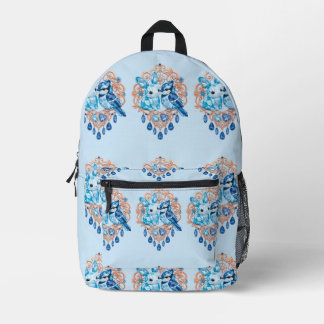 Crystal Blue Bunny and Blue Jay Heart Bedruckter Rucksack