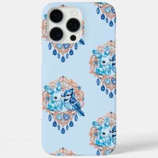 Crystal Blue Bunny and Blue Jay Heart iPhone 16 Pro Max Hülle