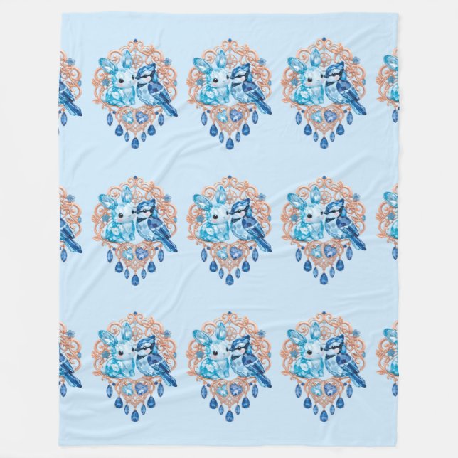 Crystal Blue Bunny and Blue Jay Heart Fleecedecke (Vorderseite)