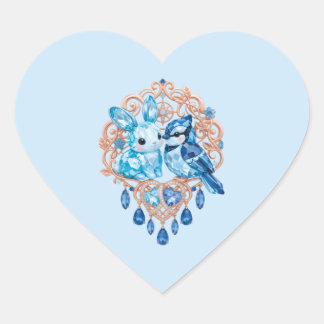 Crystal Blue Bunny and Blue Jay Heart Herz-Aufkleber