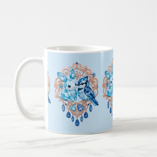 Crystal Blue Bunny and Blue Jay Heart Kaffeetasse (Links)