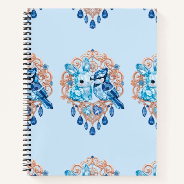 Crystal Blue Bunny and Blue Jay Heart Notizbuch (Vorderseite)
