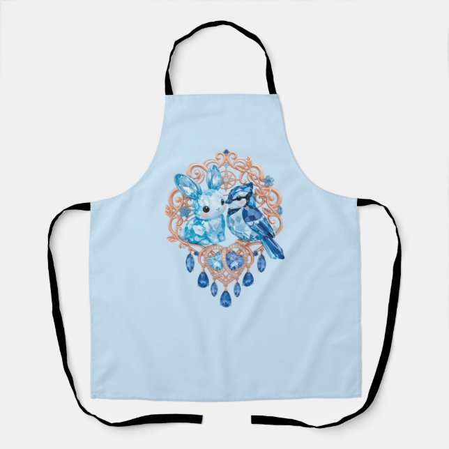 Crystal Blue Bunny and Blue Jay Heart Schürze (Vorderseite)