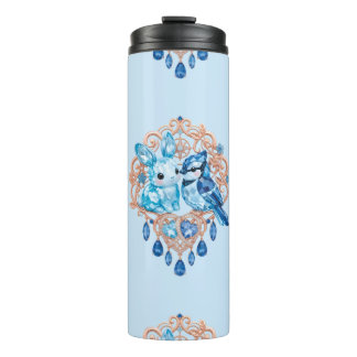 Crystal Blue Bunny and Blue Jay Heart Thermosbecher