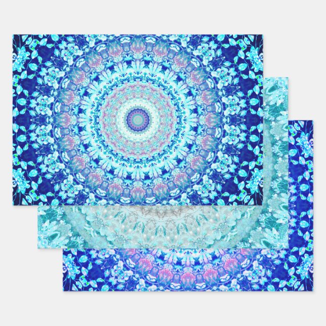 Crystal Blue Floral Mandala Geschenkpapier Set (Set)