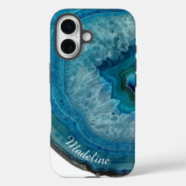 Crystal Blue Geode Slice | Personalisiert iPhone 16 Hülle