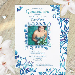 Crystal Blue Pattern Quinceanera Einladung